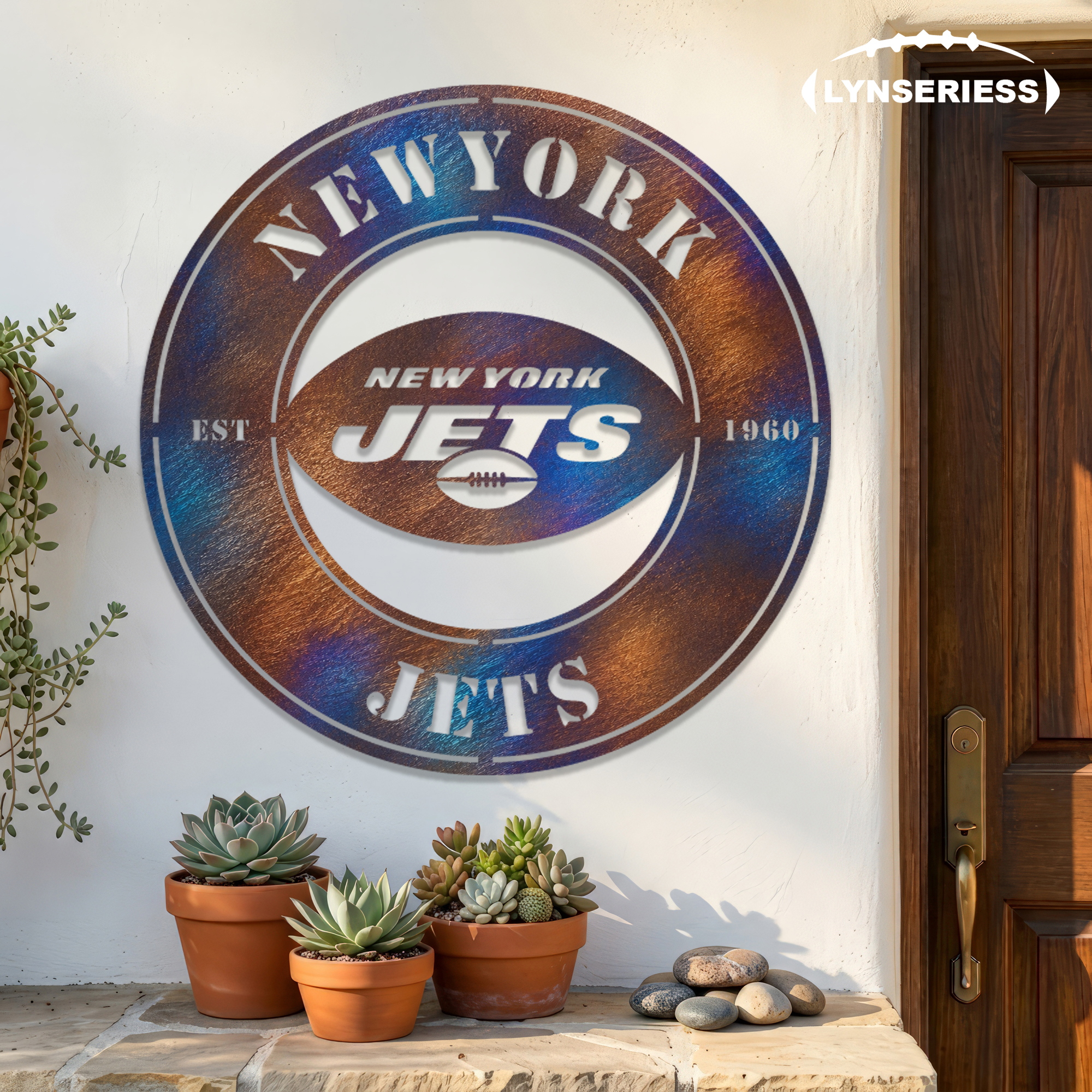 New York Jets NFL Fire Roasted Metal Wall Art Football Fan Gift Outdoor Patio Porch Vintage Decor