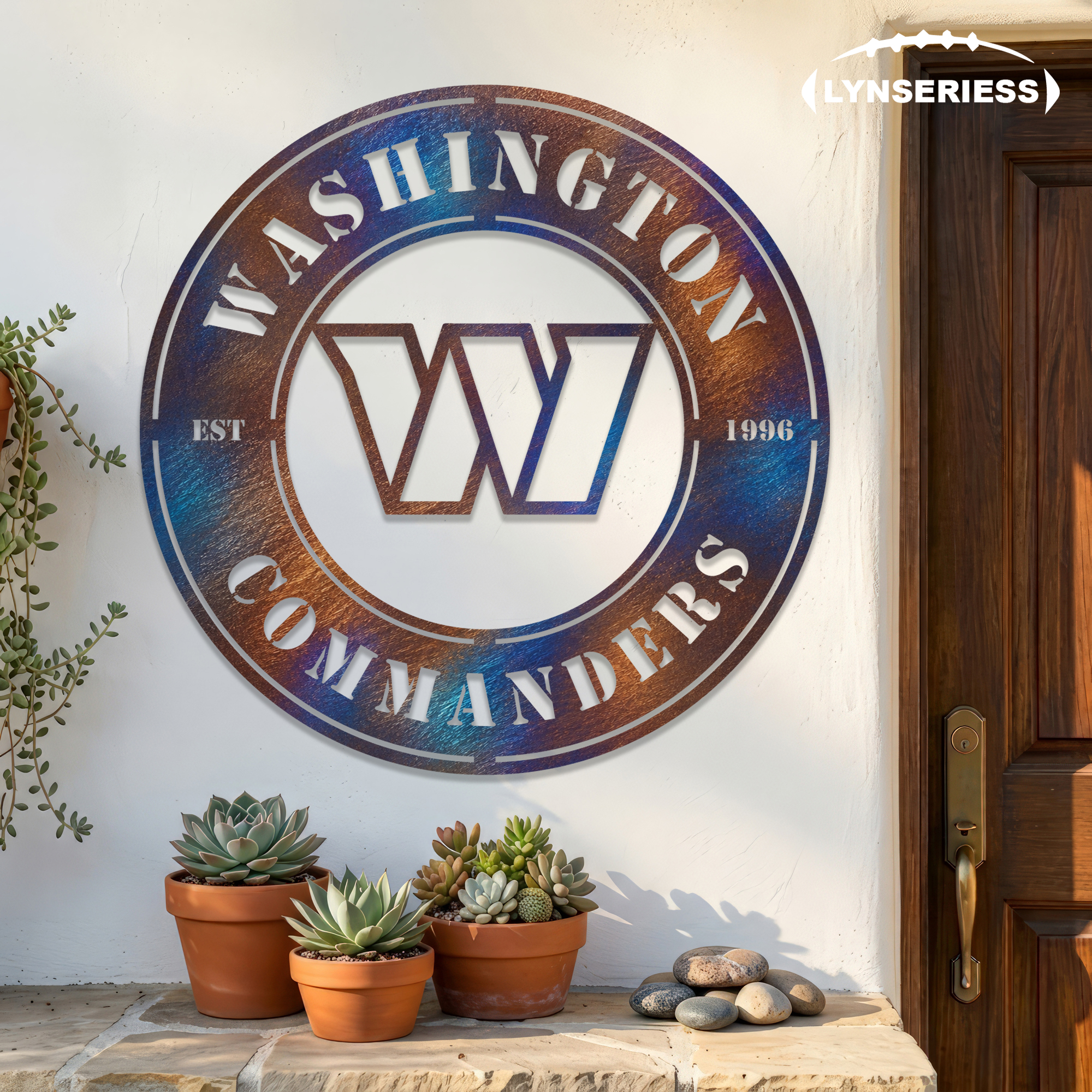 Washington Commanders NFL Fire Roasted Metal Wall Art Football Fan Gift Outdoor Patio Porch Vintage Decor