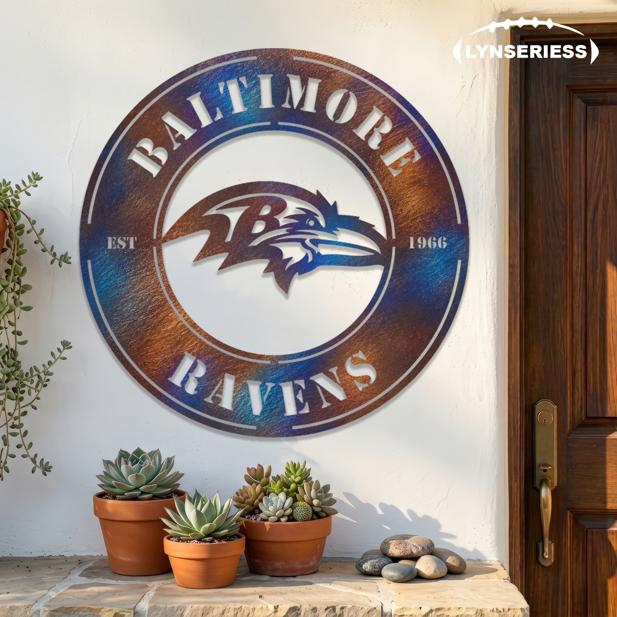 Baltimore Ravens NFL Fire Roasted Metal Wall Art Football Fan Gift Outdoor Patio Porch Vintage Decor