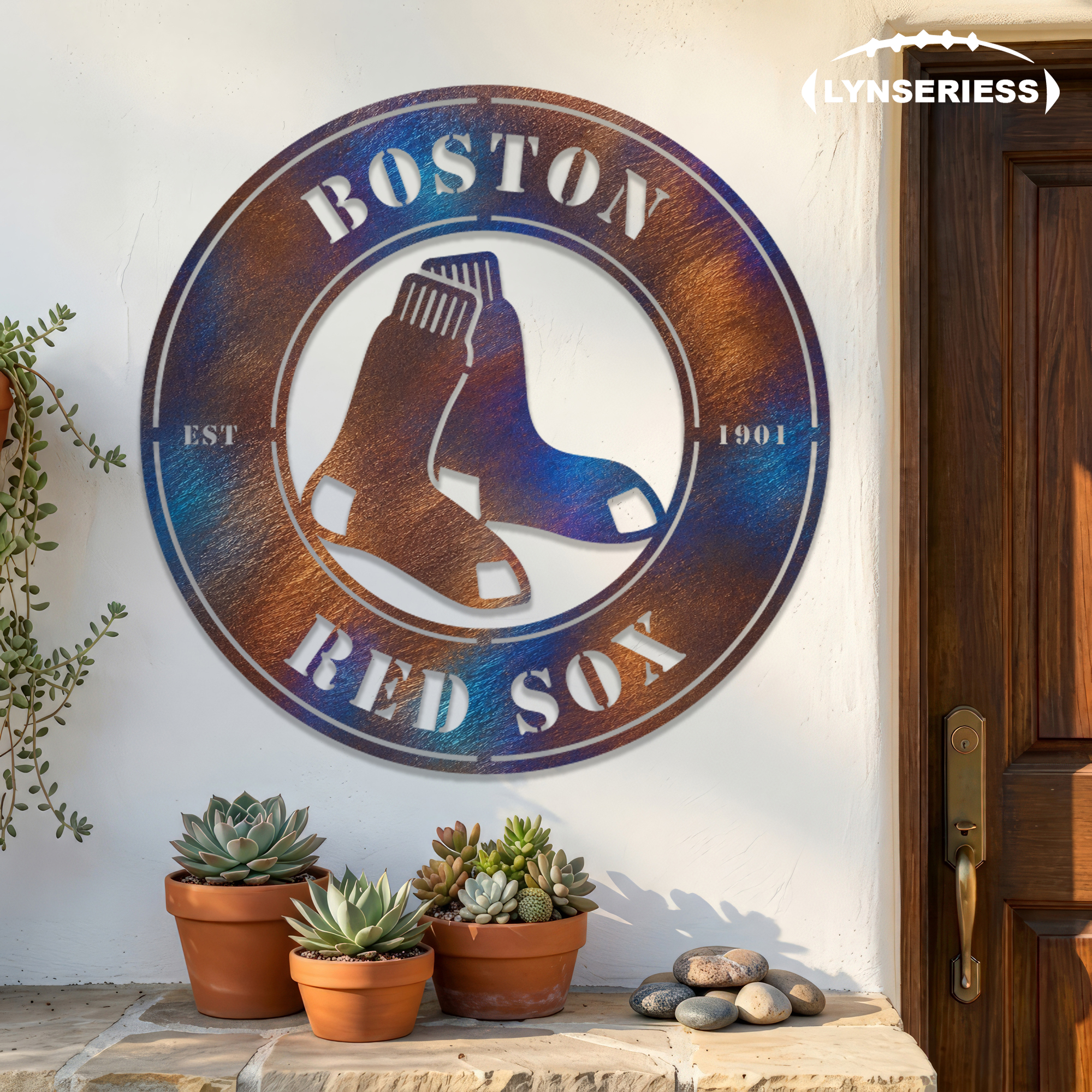 Boston Red Sox MLB Fire Roasted Metal Wall Art Baseball Fan Gift Outdoor Patio Porch Vintage Decor