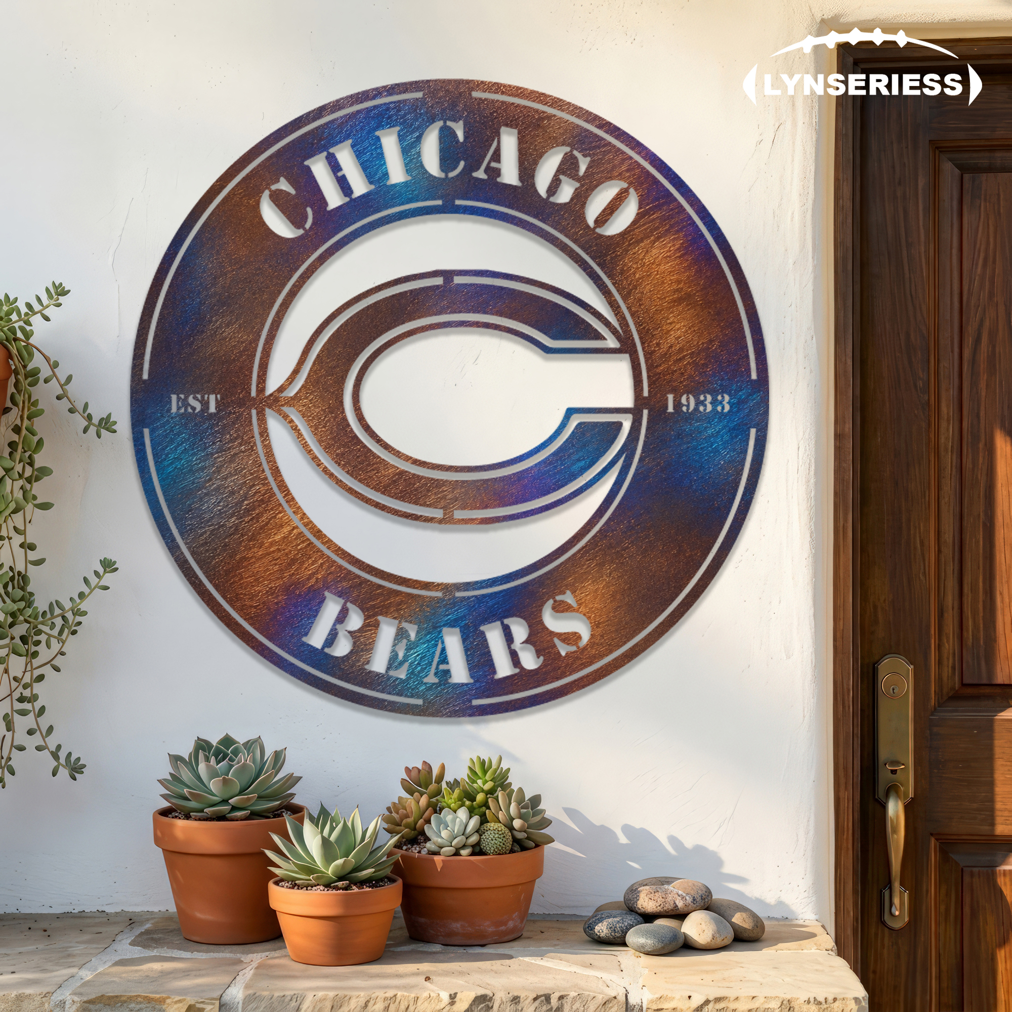 Chicago Bears NFL Fire Roasted Metal Wall Art Football Fan Gift Outdoor Patio Porch Vintage Decor