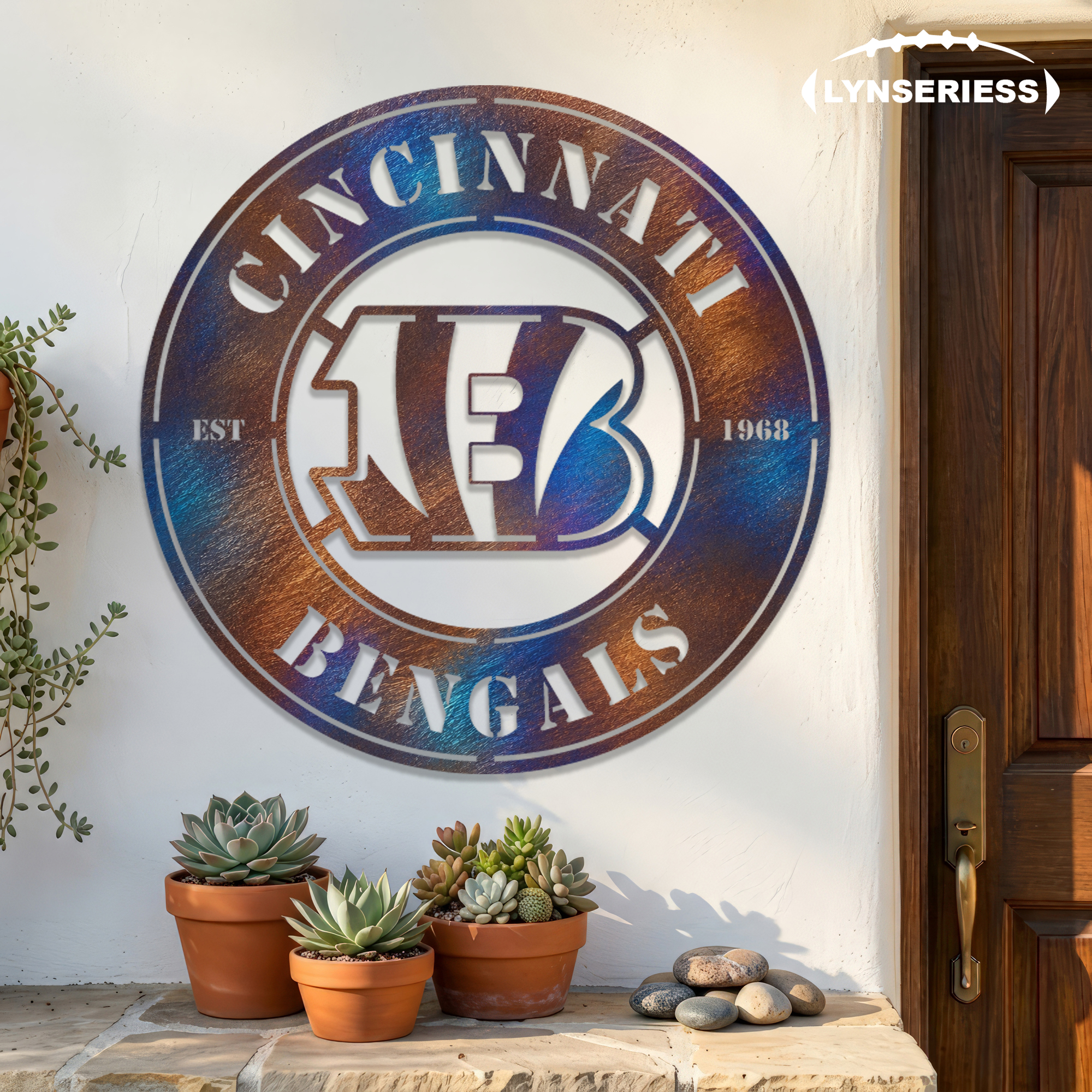 Cincinnati Bengals NFL Fire Roasted Metal Wall Art Football Fan Gift Outdoor Patio Porch Vintage Decor