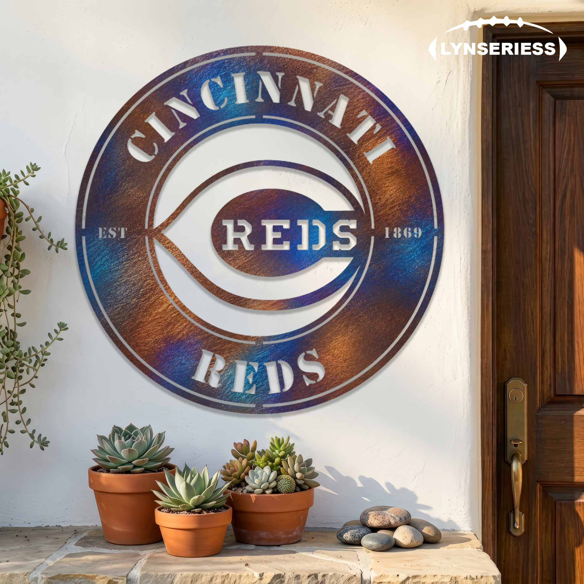 Cincinnati Reds MLB Fire Roasted Metal Wall Art Baseball Fan Gift Outdoor Patio Porch Vintage Decor