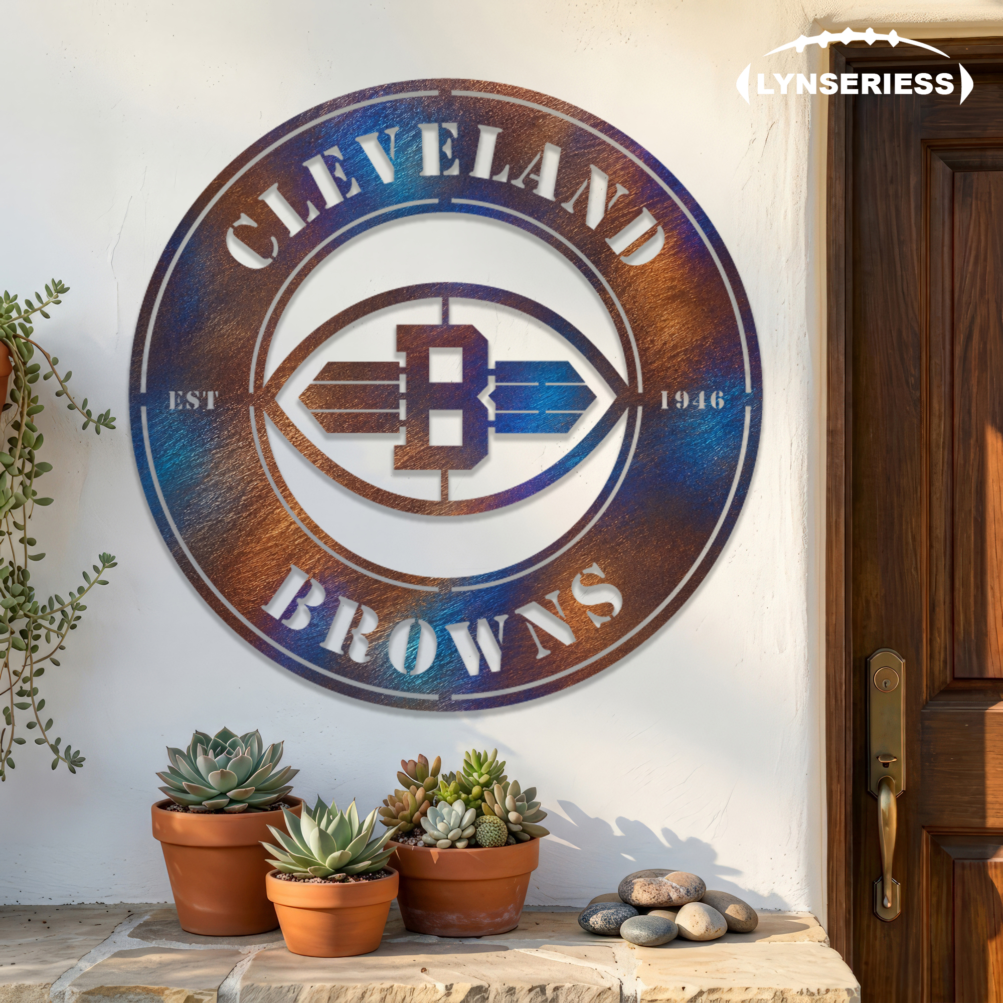 Cleveland Browns NFL Fire Roasted Metal Wall Art Football Fan Gift Outdoor Patio Porch Vintage Decor