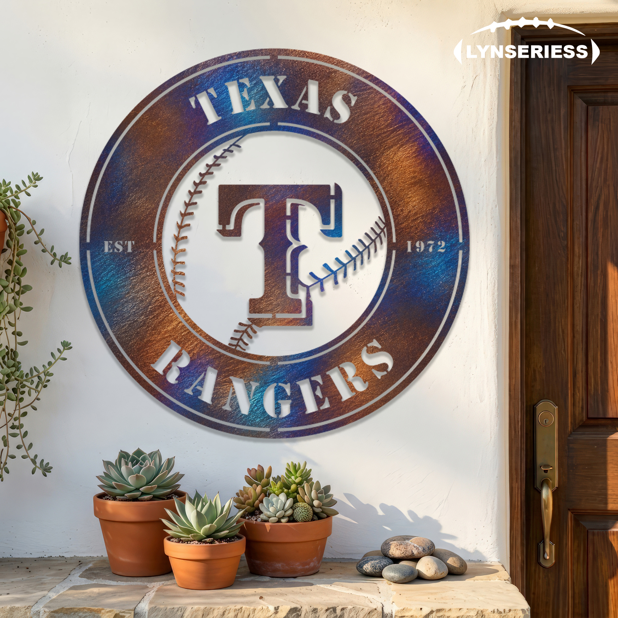 Texas Rangers MLB Fire Roasted Metal Wall Art Baseball Fan Gift Outdoor Patio Porch Vintage Decor